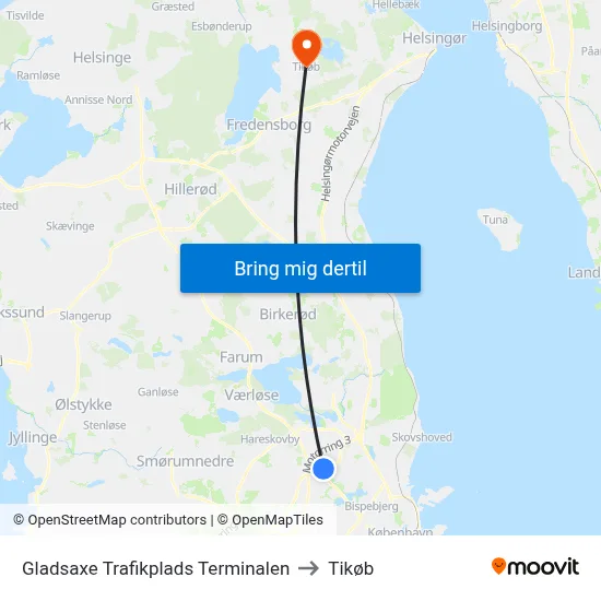 Gladsaxe Trafikplads Terminalen to Tikøb map