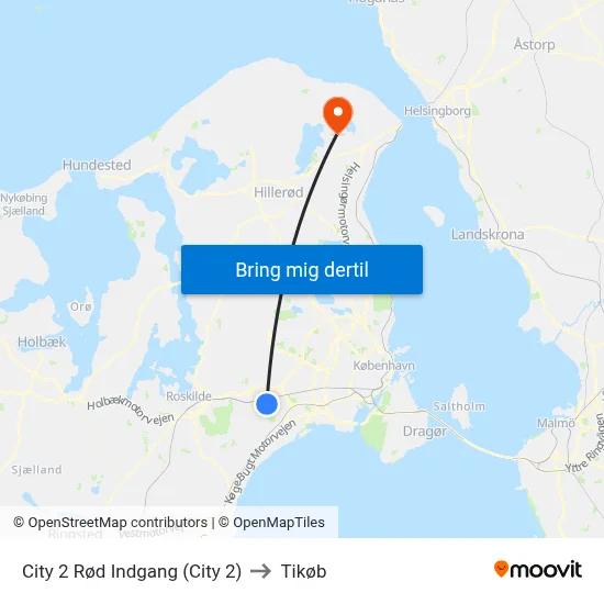 City 2 Rød Indgang (City 2) to Tikøb map