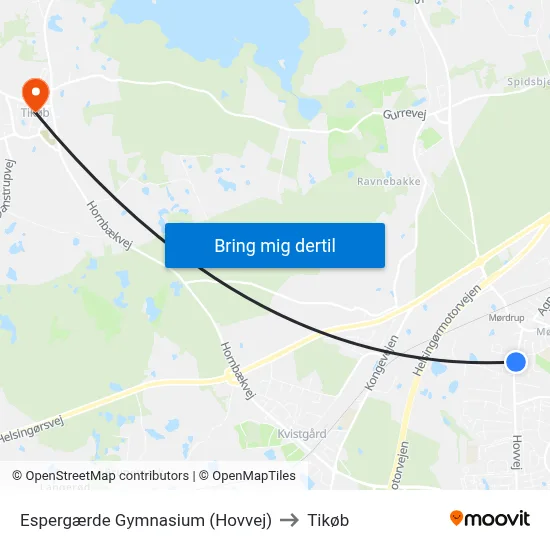 Espergærde Gymnasium (Hovvej) to Tikøb map