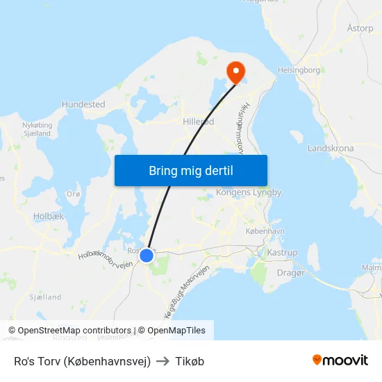 Ro's Torv (Københavnsvej) to Tikøb map