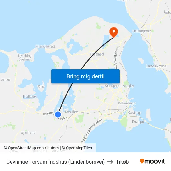 Gevninge Forsamlingshus (Lindenborgvej) to Tikøb map