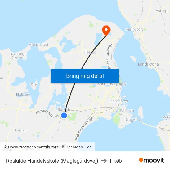 Roskilde Handelsskole (Maglegårdsvej) to Tikøb map