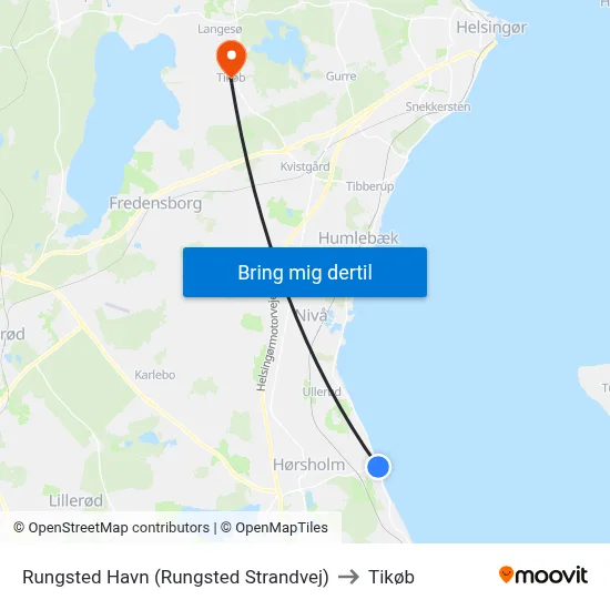 Rungsted Havn (Rungsted Strandvej) to Tikøb map