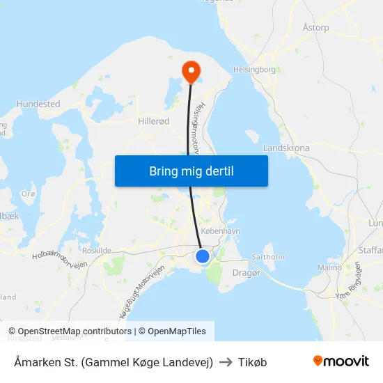 Åmarken St. (Gammel Køge Landevej) to Tikøb map