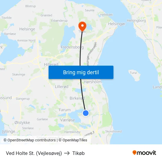 Ved Holte St. (Vejlesøvej) to Tikøb map