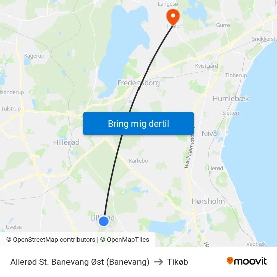 Allerød St. Banevang Øst (Banevang) to Tikøb map