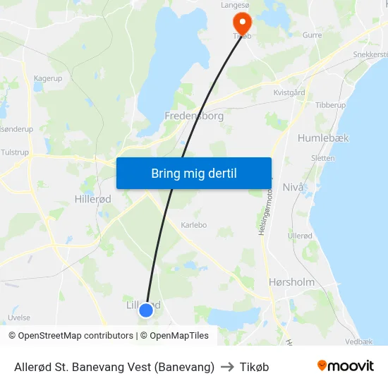 Allerød St. Banevang Vest (Banevang) to Tikøb map
