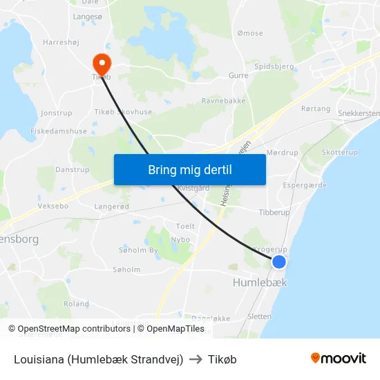Louisiana (Humlebæk Strandvej) to Tikøb map