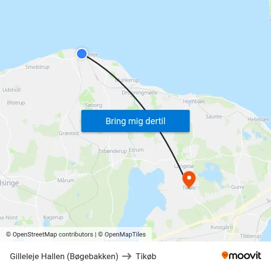 Gilleleje Hallen (Bøgebakken) to Tikøb map