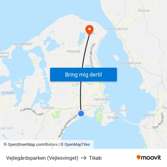 Vejlegårdsparken (Vejlesvinget) to Tikøb map
