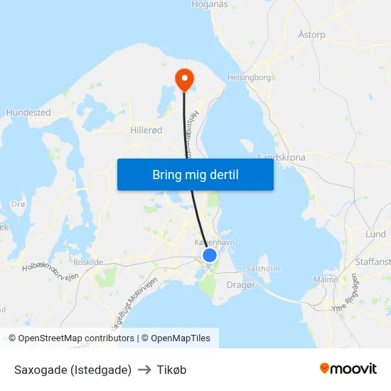 Saxogade (Istedgade) to Tikøb map