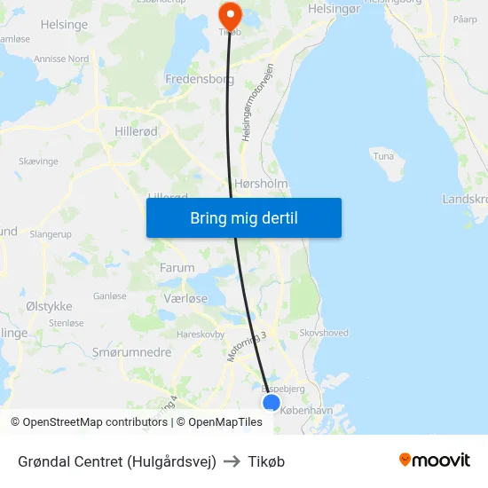 Grøndal Centret (Hulgårdsvej) to Tikøb map