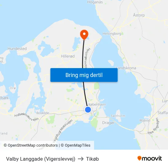Valby Langgade (Vigerslevvej) to Tikøb map