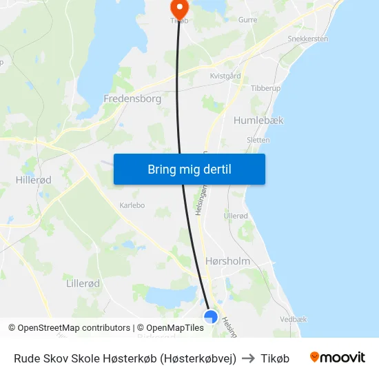 Rude Skov Skole Høsterkøb (Høsterkøbvej) to Tikøb map