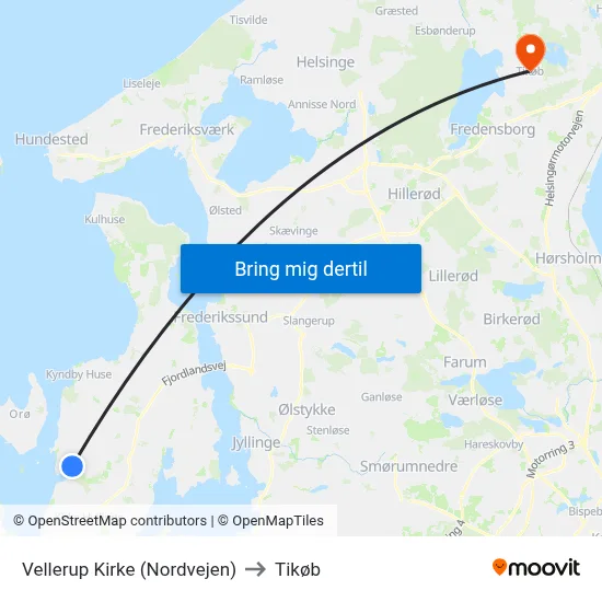 Vellerup Kirke (Nordvejen) to Tikøb map