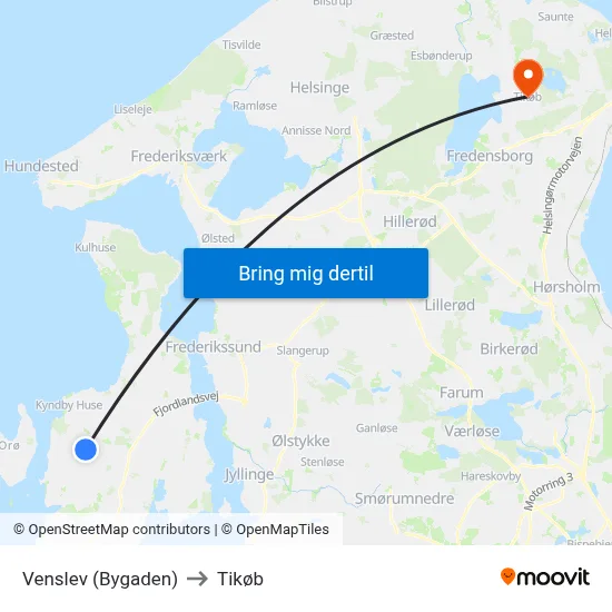 Venslev (Bygaden) to Tikøb map