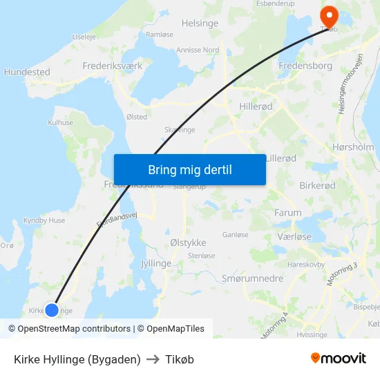 Kirke Hyllinge (Bygaden) to Tikøb map
