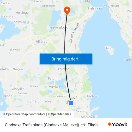 Gladsaxe Trafikplads (Gladsaxe Møllevej) to Tikøb map