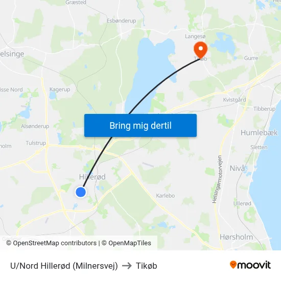 U/Nord Hillerød (Milnersvej) to Tikøb map