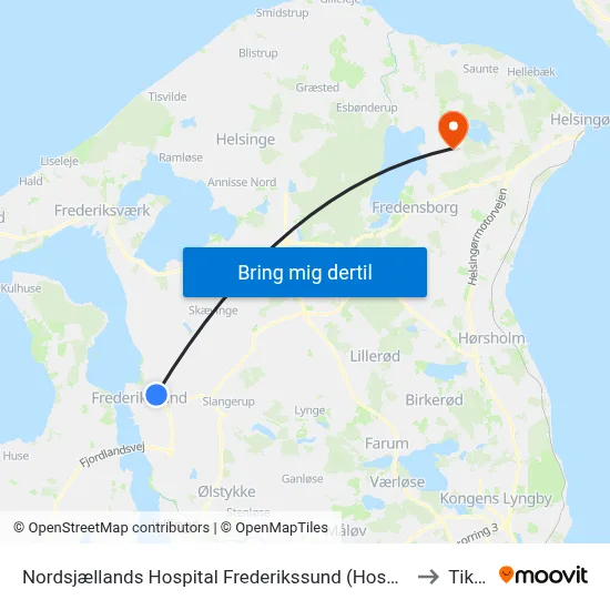 Nordsjællands Hospital Frederikssund (Hospitalvej) to Tikøb map