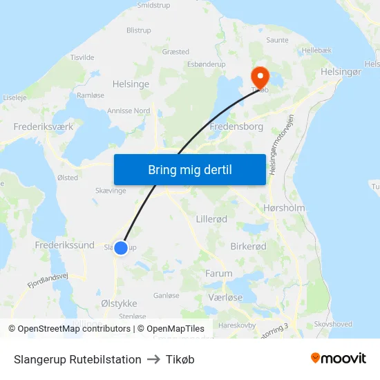 Slangerup Rutebilstation to Tikøb map
