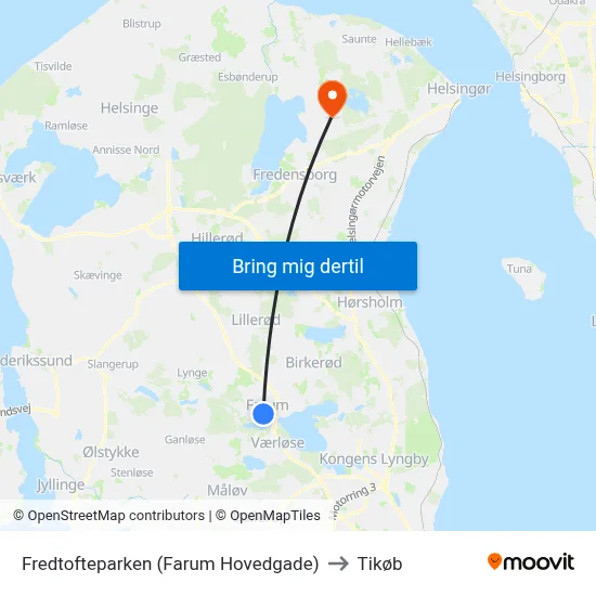 Fredtofteparken (Farum Hovedgade) to Tikøb map