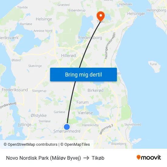 Novo Nordisk Park (Måløv Byvej) to Tikøb map