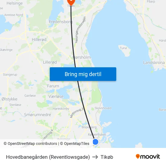 Hovedbanegården (Reventlowsgade) to Tikøb map