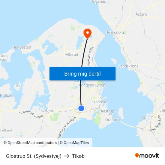 Glostrup St. (Sydvestvej) to Tikøb map