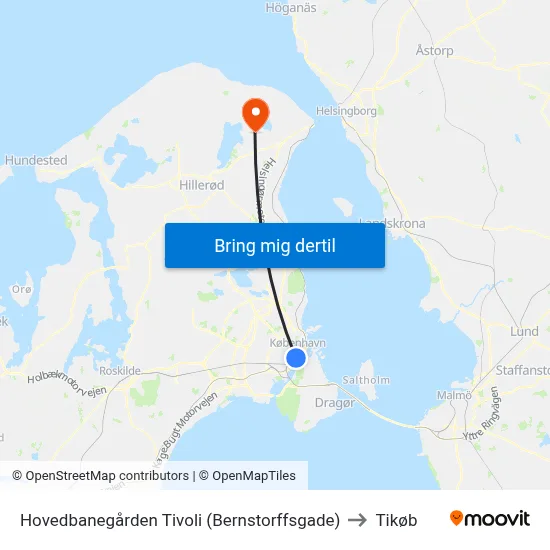 Hovedbanegården Tivoli (Bernstorffsgade) to Tikøb map
