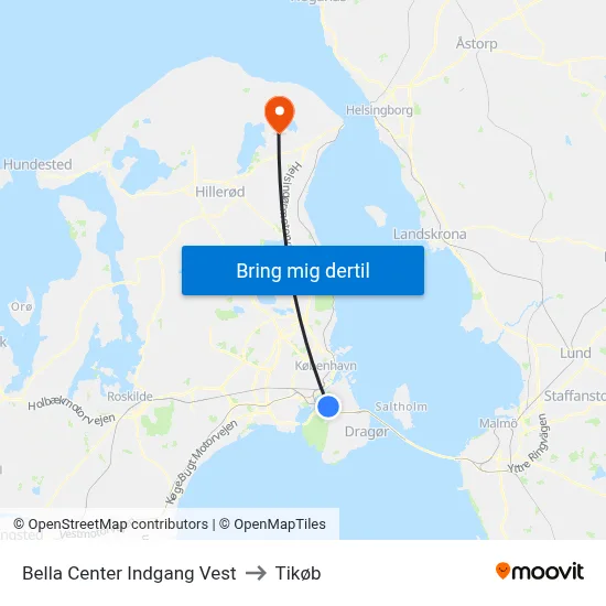 Bella Center Indgang Vest to Tikøb map