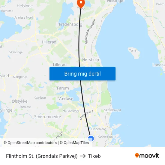 Flintholm St. (Grøndals Parkvej) to Tikøb map
