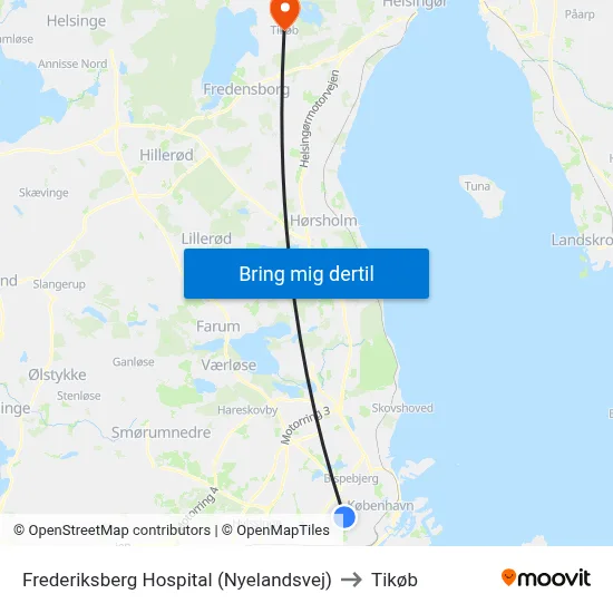 Frederiksberg Hospital (Nyelandsvej) to Tikøb map