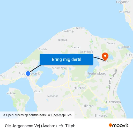 Ole Jørgensens Vej (Åsebro) to Tikøb map