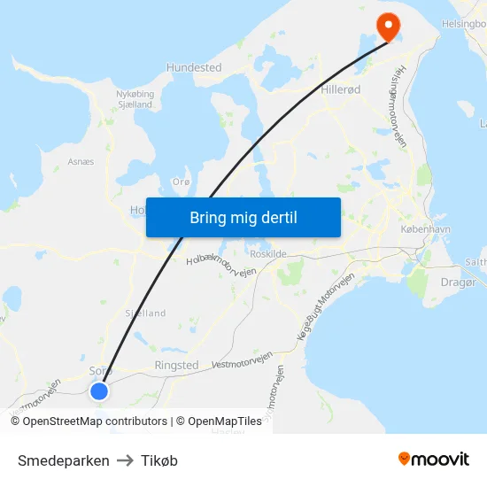 Smedeparken to Tikøb map