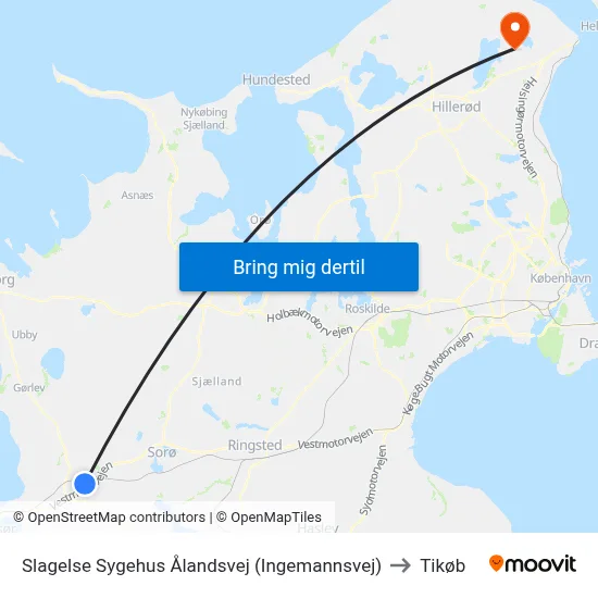 Slagelse Sygehus Ålandsvej (Ingemannsvej) to Tikøb map
