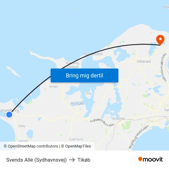 Svends Allé (Sydhavnsvej) to Tikøb map