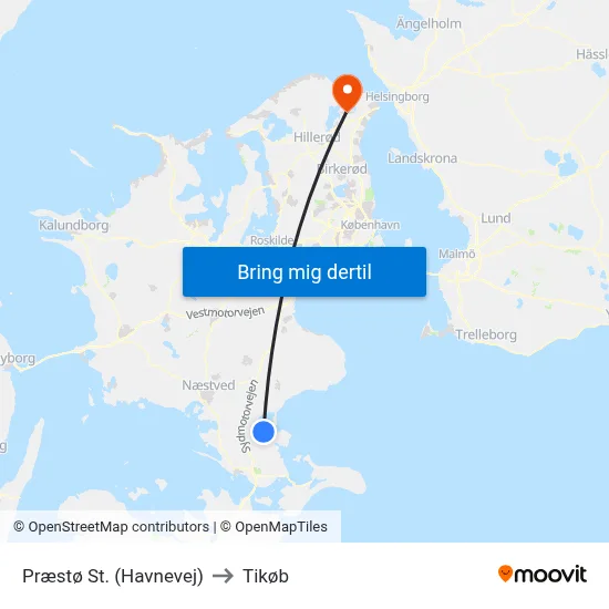 Præstø St. (Havnevej) to Tikøb map