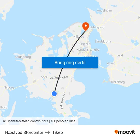 Næstved Storcenter to Tikøb map