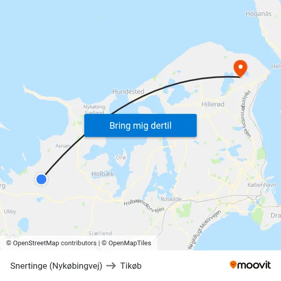 Snertinge (Nykøbingvej) to Tikøb map