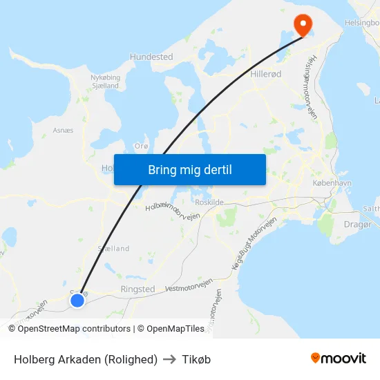 Holberg Arkaden (Rolighed) to Tikøb map