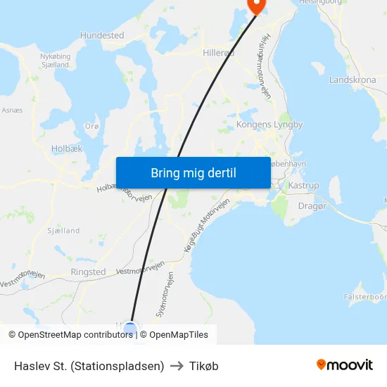 Haslev St. (Stationspladsen) to Tikøb map