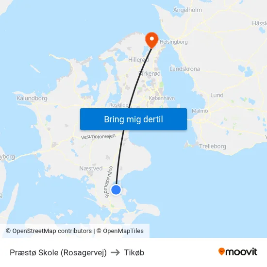 Præstø Skole (Rosagervej) to Tikøb map