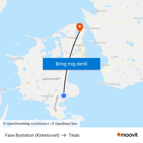 Faxe Bystation (Kirketorvet) to Tikøb map