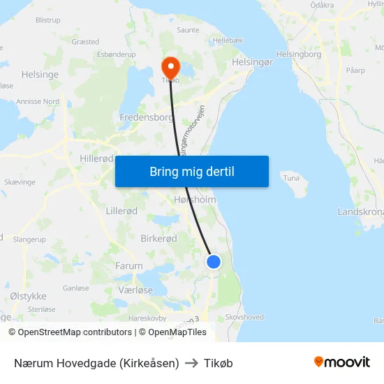 Nærum Hovedgade (Kirkeåsen) to Tikøb map