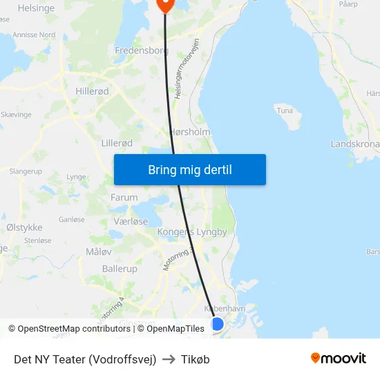 Det NY Teater (Vodroffsvej) to Tikøb map