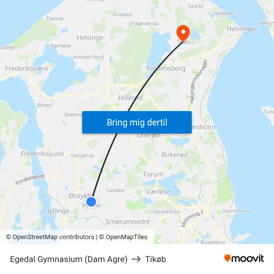 Egedal Gymnasium (Dam Agre) to Tikøb map