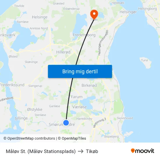 Måløv St. (Måløv Stationsplads) to Tikøb map