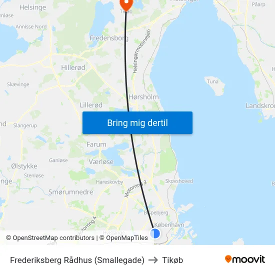 Frederiksberg Rådhus (Smallegade) to Tikøb map