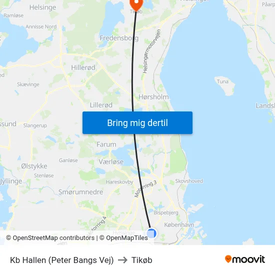 Kb Hallen (Peter Bangs Vej) to Tikøb map